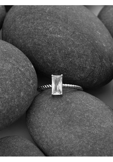 Sılverme 925 Ayar Gümüşten Örgü Taşlı Baget Gümüş Yüzük 328158973 Gri