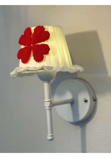 Kalpli Yonca Osmanlı İpeği Fırfırlı Kablosuz Pilli Aplik - Alt Beyaz Krem