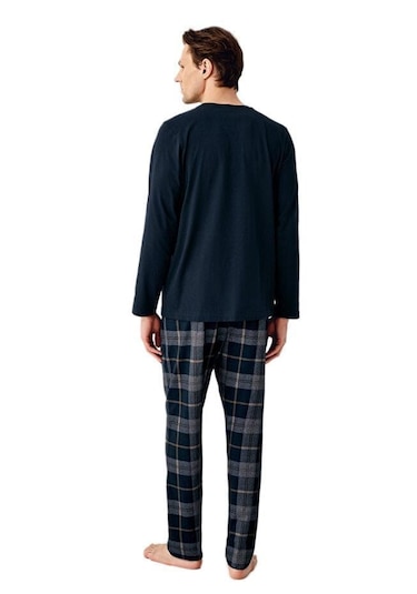 Arnetta %100 Pamuk 3507 Uzun Kol Erkek Pijama Takımı Navy Lacivert