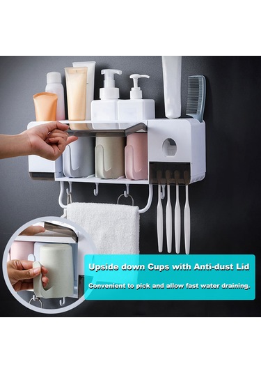 Geeksen "çok Amaçlı Duvar Askılı Diş Fırçası Ve Macun Sıkacağı - Banyo Organizer, Yer Tasarruflu Havlu Bardak Askısı" Diğer