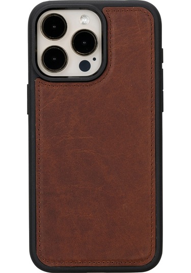 Bloomcase  İphone Uyumlu 16 Pro Max Mahogany Brown Hakiki Deri Cüzdanlı Telefon Kılıfı Kahverengi