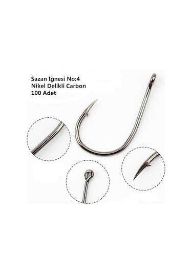 Effe Sazan Alabalık İğnesi No:4 Nikel Delikli Carbon 100 Adet 192553-4 No : 4