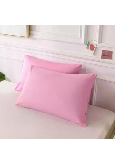 Pembe Renkli Pamuklu Kumaştan Kapaklı Yastık Kılıfı 2 Adet