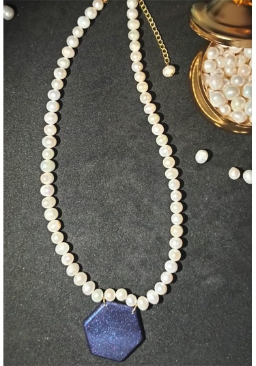 24k Altın Kaplama Gerçek İnci Sedef Gece Akrilik Detaylı Kolye Be Çok Renkli