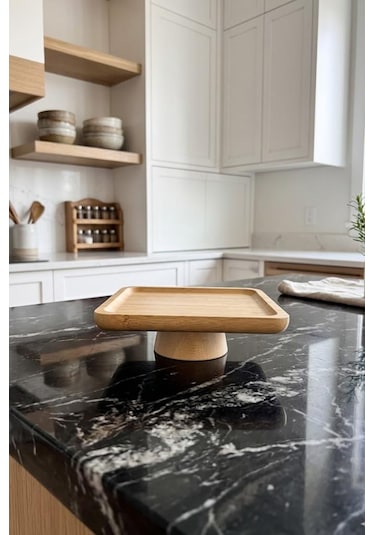 Atbyhome Doğal Ahşap Kare Ayaklı Sunumluk İkramlık Stand 17x17 Cm