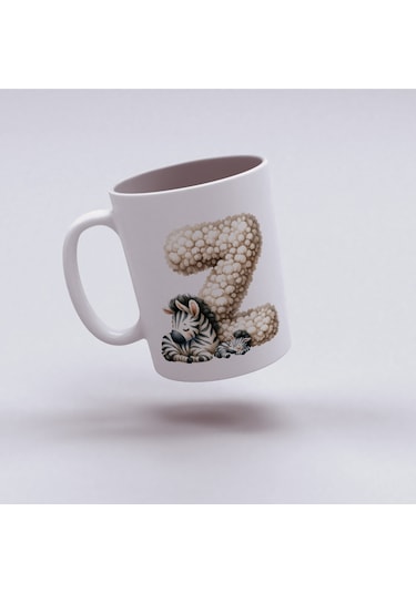 Z Harfi Tasarım Bardak, Sevimli Hayvan Temalı Harf Bardağı Beyaz