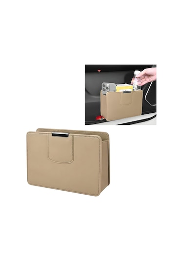 Bej Araba Çöp Kutusu, Araçlar İçin Manyetik Deri Çöp Kutusu, Araba, Kamyonet, Suv İçin Katlanabilir Su Geçirmez Toz Kutusu Mini Saklama Çantası