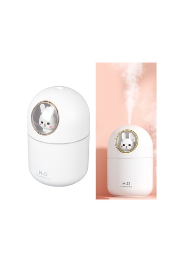 Kosona 300ml Usb Nemlendirici Aromaterapi Fönü - Sürekli/ardışık Mod, Otomatik Kapatma, Ultra Sessiz, Ev/ofis/araç İçin Beyaz Tavşan Desenli Işıklı