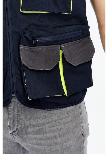 Uniprom İş Yeleği Lizbon Plus Model Çok Cepli Harman Kumaş Lacivert