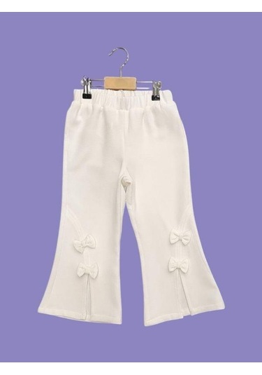 Çikoby Kız Çocuk Fiyonklu İspanyol Paça Pantolon-15686 Ekru