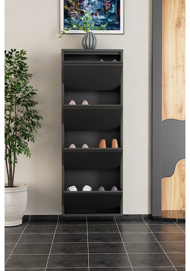 4 Kapaklı Metal Ayakkabılık Antrasit Antrasit