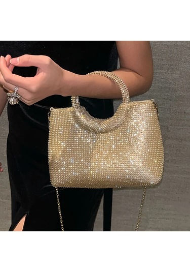 Willowhaven Silvery Renkli Kristal Detaylı Akrilik Kova Çanta Çıkarılabilir Zincir Kayış Gümüşi