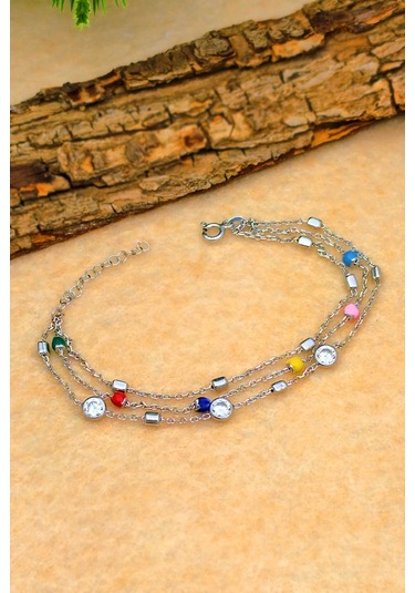 Silvera Telkari Mineli Gümüş Toplu Gümüş Zincirli Bileklik Kadın Gümüş Bilekilk 925 Ayar St375 Gümüş