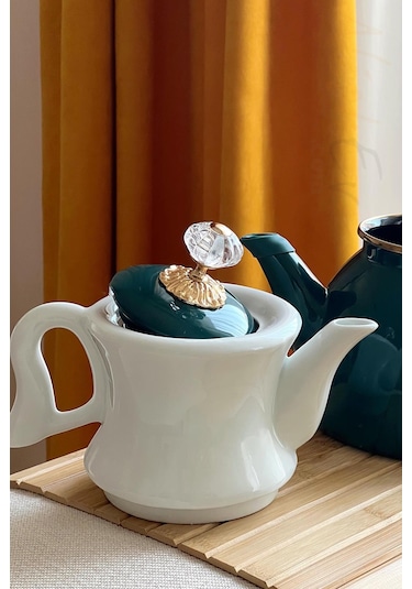 Nishev Dufy Serisi Porselen Demlikli Emaye Çaydanlık Takımı - Yeşil