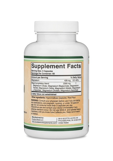 Double Wood Magnesium Mag-8 Complex 180 Capsules 436mg Eleme...