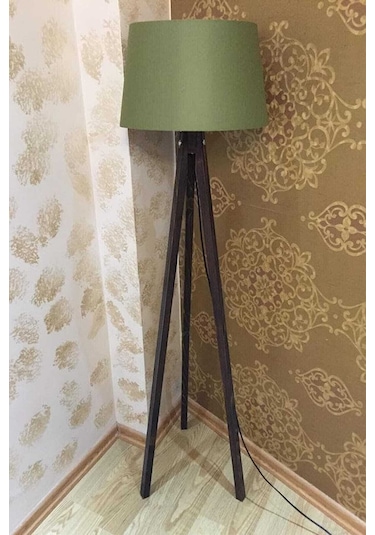 Kumaş Başlıklı 3 Ayaklı Lambader Konik Yeşil Kahve Ly629