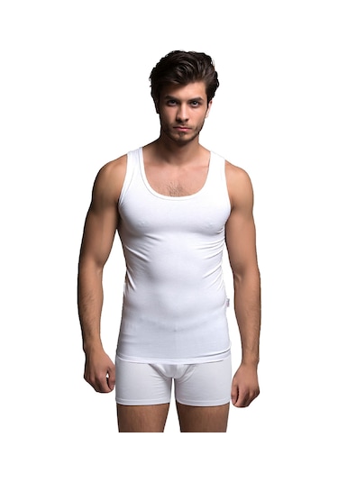 Thermoform Bambu Erkek Kolsuz Bisiklet Yaka Atlet Ve Boxer Şort Seti Beyaz Çok Renkli