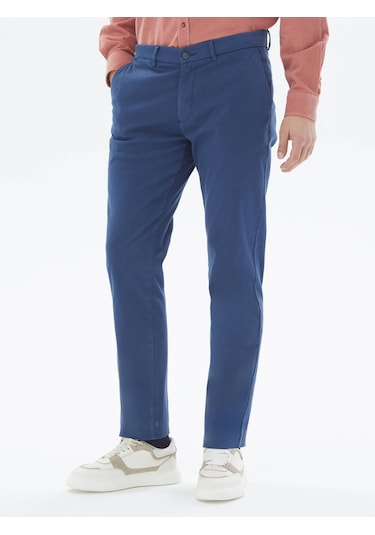 Koyu Mavi Dokuma Regular Fit Casual Pamuk Karışımlı Pantolon Koyu Mavi