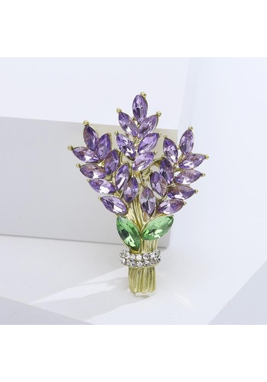 Sarı Bitki Emaye Broş Kadınlar İçin Retro Mor Taş Buğday Kulak Broş Bayanlar Moda Parti Aksesuarları Sarı