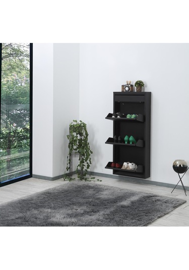 3+1 Raflı Metal Ayakkabılık Siyah Ayakkabı Dolabı Siyah