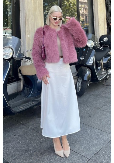 Madmext Pembe Bisiklet Yaka Kadın Suni Kürk Mont Mg2176 Pembe