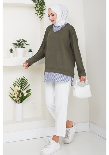 Gömlek Yaka Oysho Tunik 1612 - Haki Haki