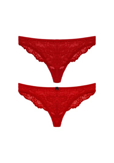 Arkası String Kırmızı Mor Renk Seçenekli Dantelli Kadın Külot