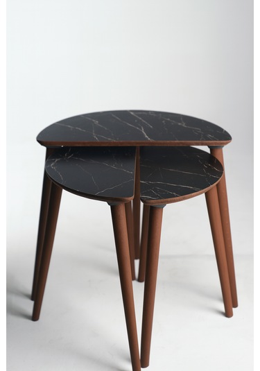 Roma 3'lü Zigon Sehpa %100 Mdf Yarım Ay Siyah Mermer Desen