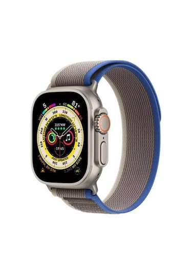 Apple Uyumlu  Watch Se, Ultra 2, 9, 10 Trail Loop Kordon - 42/44/45/49mm - Gri Mavi
