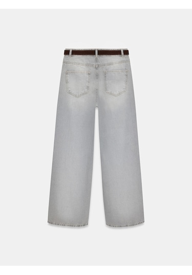 Dilvin 72288 %100 Pamuk Kemerli Wide Leg Jean-gri Gri