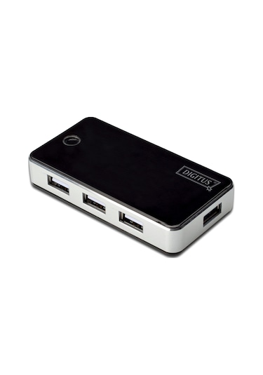 Digitus 7 Port Usb Hub, Usb 2.0, Siyah/gümüş Renk, Güç Adaptörlü, Plastik