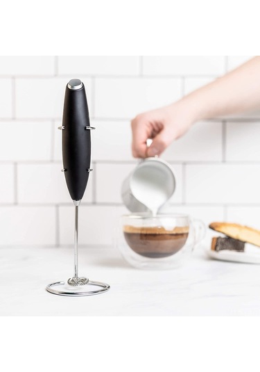 Shineyee El Tutulu Stantlı Seramik Süt Köpürtücü - Ev Ve Ofis İçin Sürdürülebilir Kahve/çay Aleti Beyaz/siyah Siyah
