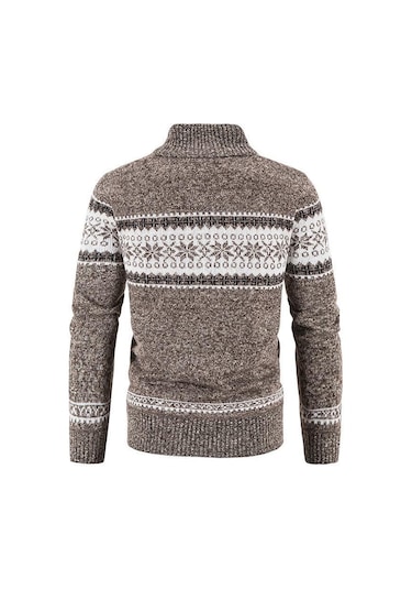 Erkek Kalın Örme Hırka Dik Yaka Fermuarlı Kazak Ceket Kahverengi