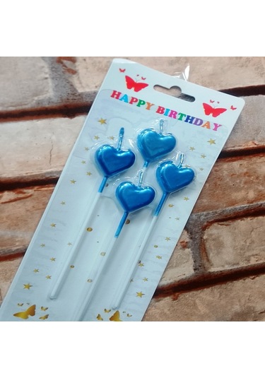 4 Adet Metalik Açık Mavi Kalpli Pasta Mumu Mavi Kalpli Doğum Günü Mumu Parlak Mavi Pasta Mumu Renkli