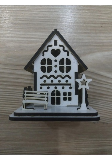 Lavanta Tasarım Işıklı Ağaca Asılabilen Maket Ev 2 Beyaz