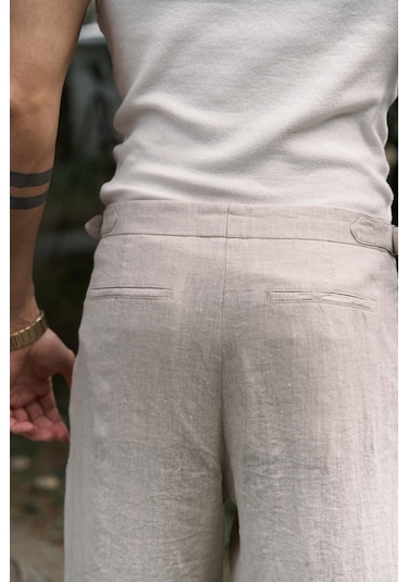 Carlo Naturel Keten Erkek Pantolon Natürel