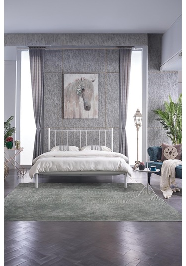 Falez-st Çift Kişilik Metal Karyola-beyaz Yüksek Başlıklı Ahşap Latalı