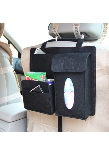 Keçe Araba Saklama Çantası Araba Arka Koltuk Asılı Organizatör Çantası Siyah