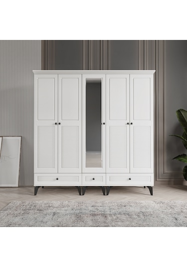 Beenal Nisa 5 Kapaklı Gardırop Dolap 200cm Beyaz - Beyaz