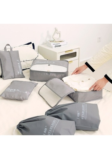 Fortunelane 6'lı Seyahat Giyim Çantası Seti - Gri Ev/seyahat - Kolay Organize Edici Çanta Gri