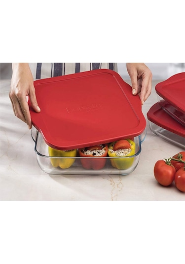 Paşabahçe Kırmızı Kapaklı Borcam Seti 4'lü Kare Ve Yuvarlak Borcam 59034 - 59001 - 59123 - 59133
