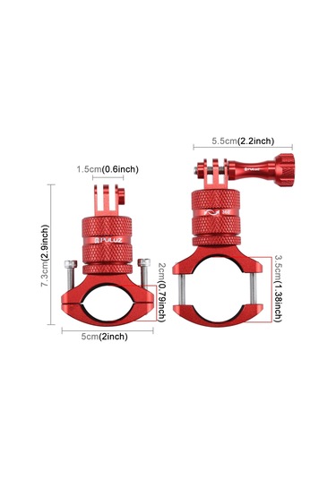 Yifomall Puluz Aluminyum 360 Derece Döner Bisiklet Kamera Tutucu Gopro Hero 11/10/9/sjcam/akaso Uyumlu Somunlu Montaj Aparatı Kırmızı