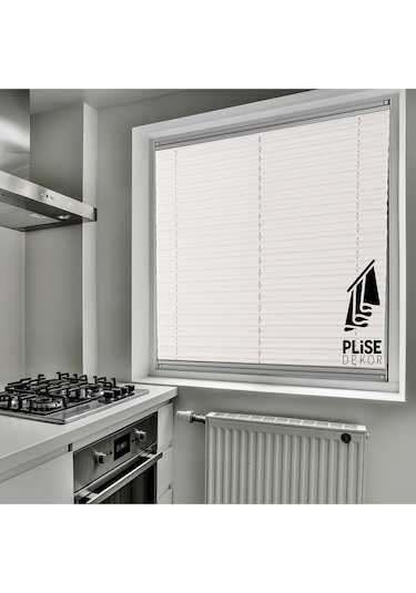 Plise Dekor Açık Gri Plise Perde - Cam Balkon Perdesi Yapıştırma Profilli