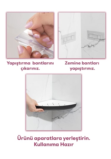 Porsima 0447 3'lü İstiridye Banyo Köşe Rafı Yapışkanlı Raf Siyah