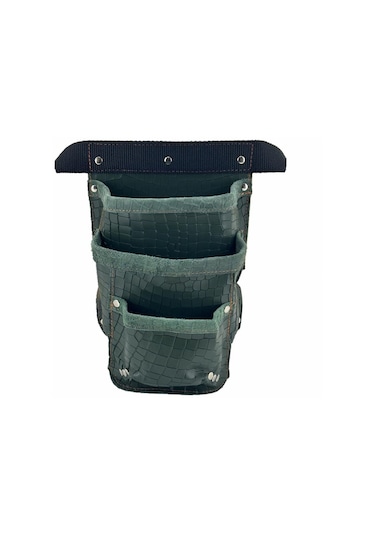 Hakiki Deri Kroko Cepli Tekniker Çivi Önlüğü Bel Çantası Yeşil