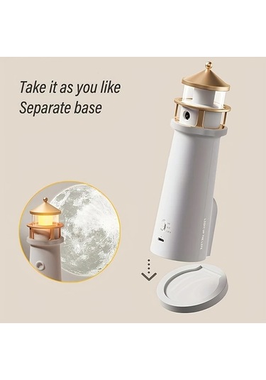 Honeybeeshop Beyaz Ay Lambası Projektör Gece Lambası Fener Dekorasyon Şarj Edilebilir Led Galaksi Projektörü Hareket Sensörlü Beyaz