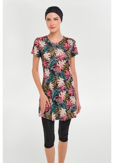 Kısa Kollu Yarı Kapalı Mayo 3601 Siyah Siyah