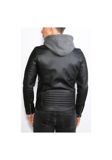 Delpino Dar Kesim Kapüşonlu Erkek Deri Ceket