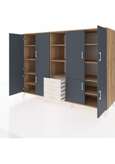 Kronos Dolap 11 Raflı 3 Çekmeceli 8 Kapaklı 220x59x163 Çam-antras Çam-antrasit/aytaşı