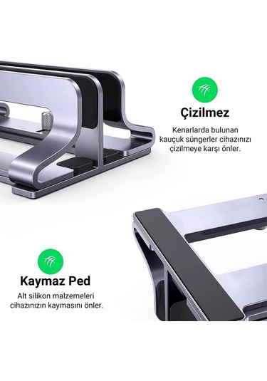 Ugreen Masaüstü Alüminyum Çift Yuvalı Dikey Notebook Macbook Laptop Standı